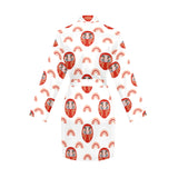 Daruma japanese wooden doll design pattern Women's Long Sleeve Belted Night Robe