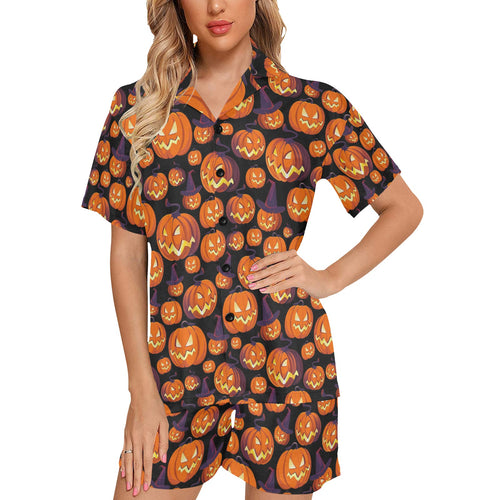Halloween Pumpkin pattern Women's V-Neck Short Pajama Set