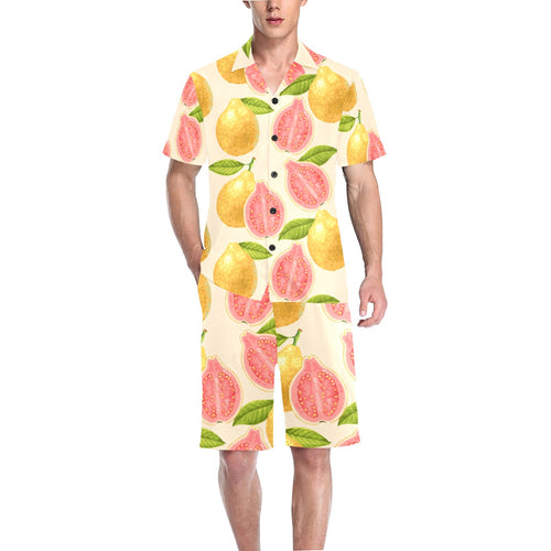 Beautiful guava pattern Men's V-Neck Short Pajama Set