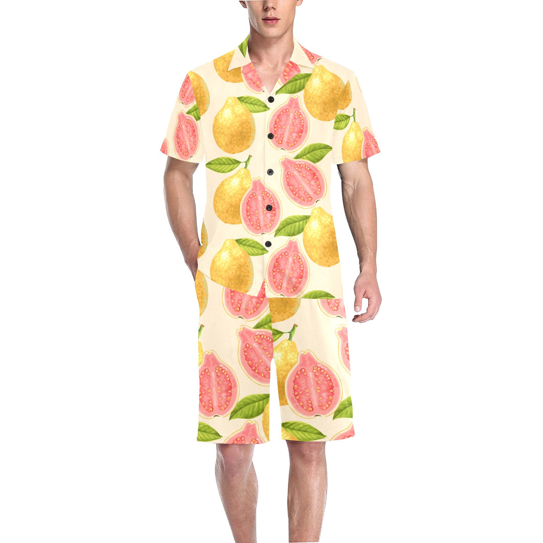 Beautiful guava pattern Men's V-Neck Short Pajama Set