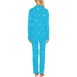 Airplane destinations blue background Women's Long Pajama Set