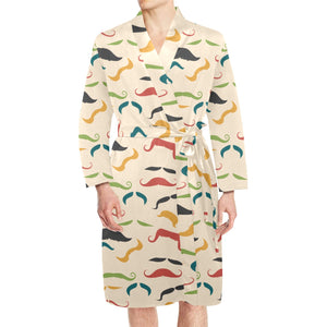 Mustache Beard Pattern Print Design 03 Men's Long Sleeve Belted Night Robe