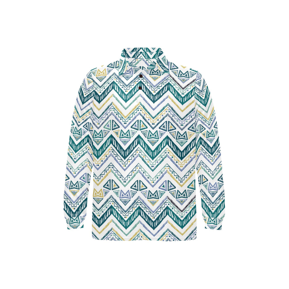 zigzag chevron paint design pattern Men's Long Sleeve Polo Shirt