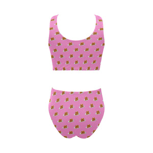Pancake Pattern Print Design 04 Chest Bowknot High Waisted Bikini Swimsuit