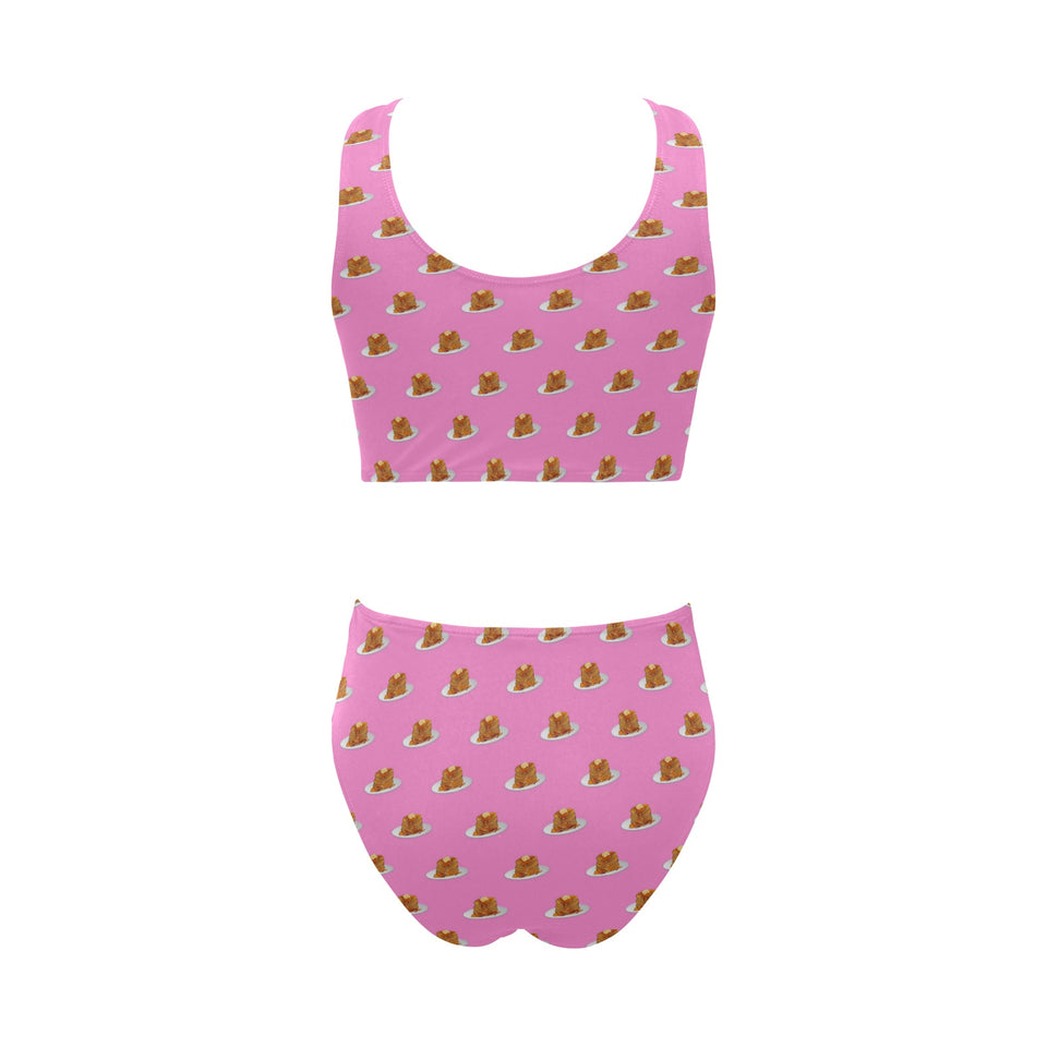 Pancake Pattern Print Design 04 Chest Bowknot High Waisted Bikini Swimsuit