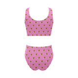 Pancake Pattern Print Design 04 Chest Bowknot High Waisted Bikini Swimsuit