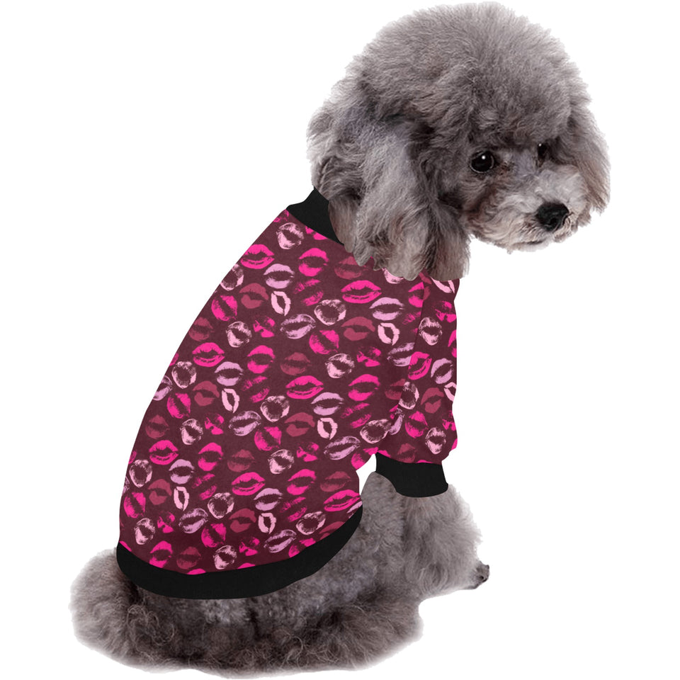 Lips Pattern Print Design 03 All Over Print Pet Dog Round Neck Fuzzy Shirt