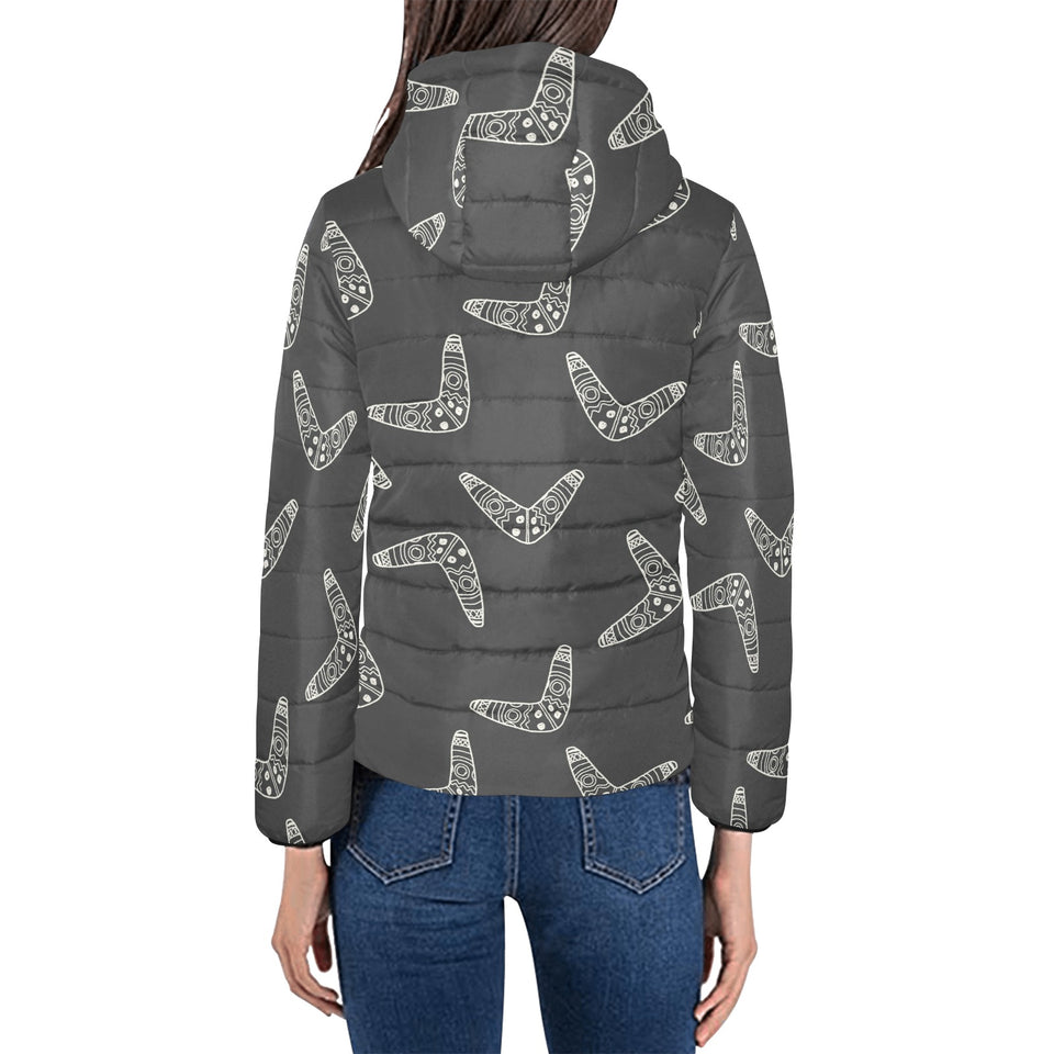 Hand drawn boomerang Australian aboriginal ornamen Women's Padded Hooded Jacket