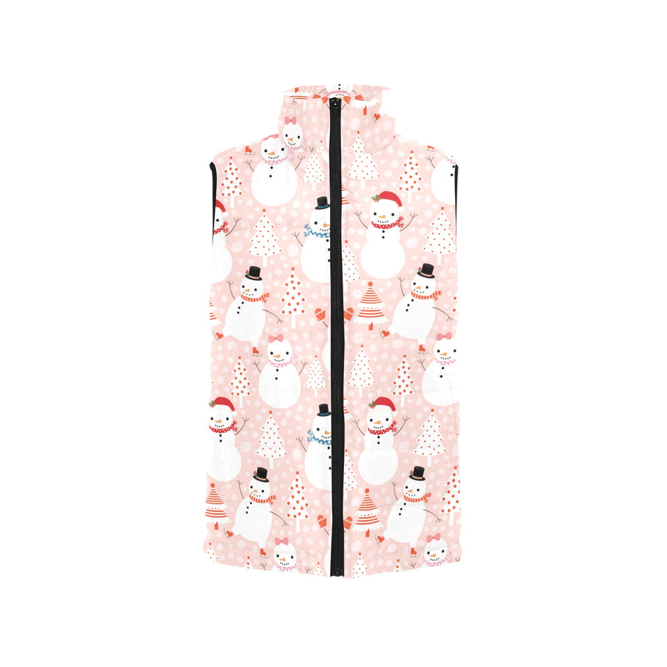 Cute snowman christmas tree snowpink background Women's Padded Vest