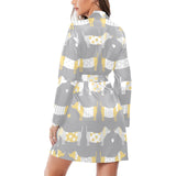 Cute dachshund dog pattern Women's Long Sleeve Belted Night Robe