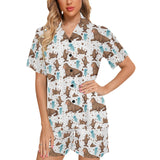 sea lion Seals jellyfish pattern Women's V-Neck Short Pajama Set