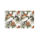 Monkey red hibiscus flower palm leaves floral patt Doormat