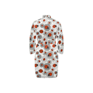 Ladybug Pattern Print Design 05 Men's Long Sleeve Belted Night Robe