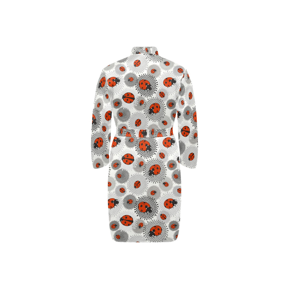 Ladybug Pattern Print Design 05 Men's Long Sleeve Belted Night Robe