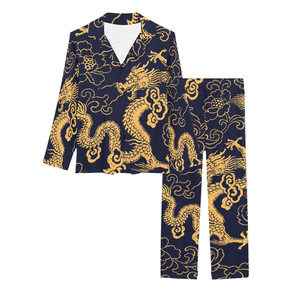 Gold dragon pattern Women's Long Pajama Set