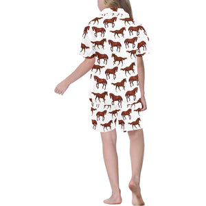 Horses running pattern background Kids' Boys' Girls' V-Neck Short Pajama Set