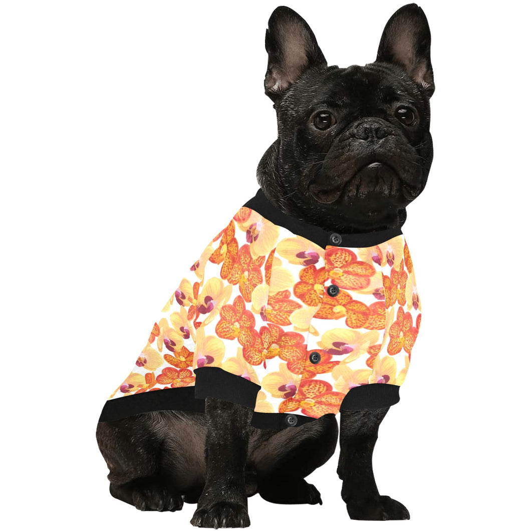 Orange yellow orchid flower pattern background All Over Print Pet Dog Round Neck Fuzzy Shirt