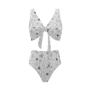 Spider web cobweb pattern Chest Bowknot High Waisted Bikini Swimsuit
