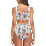 Cute koalas teapots tea Chest Bowknot High Waisted Bikini Swimsuit
