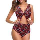 Pretzels Pattern Print Design 05 Chest Bowknot High Waisted Bikini Swimsuit