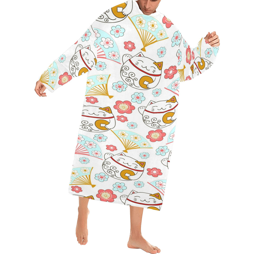 Maneki neko cat fan sakura Blanket Robe with Sleeves