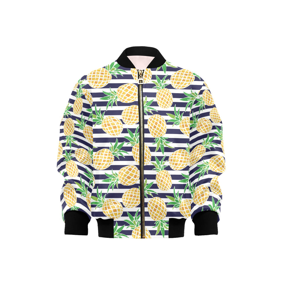 Pineapples pattern striped background Kids' Boys' Girls' Bomber Jacket