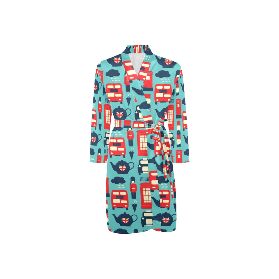 British Pattern Print Design 04 Men's Long Sleeve Belted Night Robe