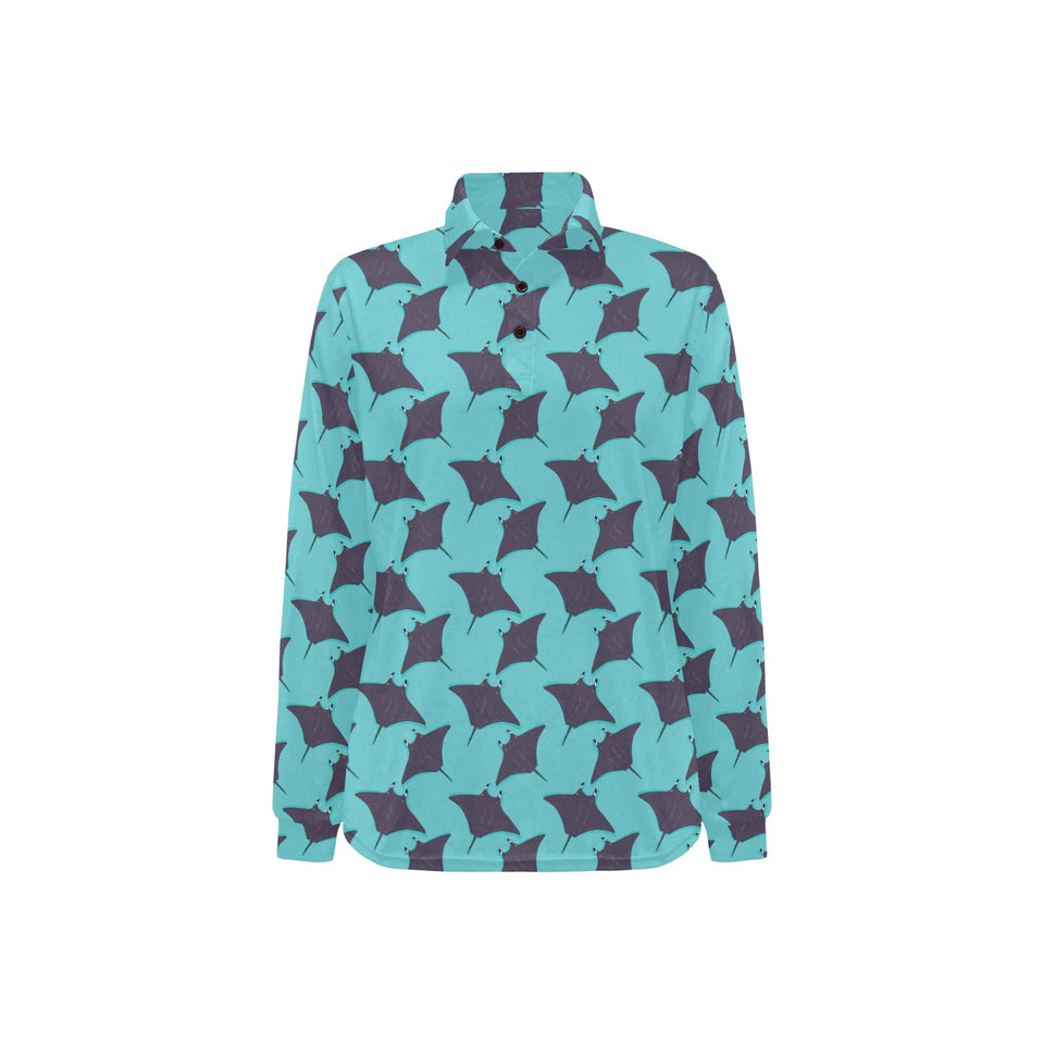 Stingray Pattern Print Design 02 Women's Long Sleeve Polo Shirt