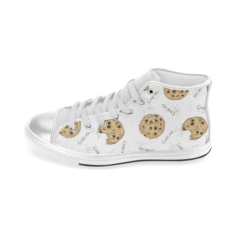 Sketch style cookie pattern Women's High Top Canvas Shoes White
