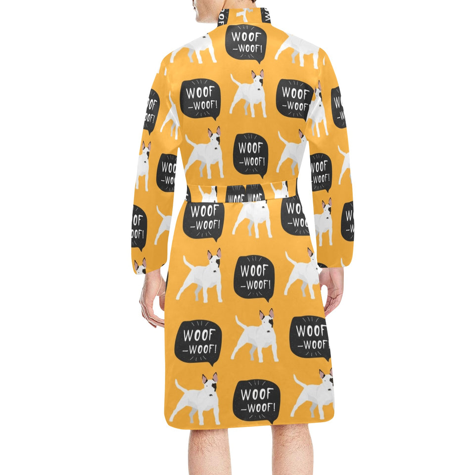 Bull Terrier Pattern Print Design 03 Men's Long Sleeve Belted Night Robe