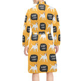 Bull Terrier Pattern Print Design 03 Men's Long Sleeve Belted Night Robe
