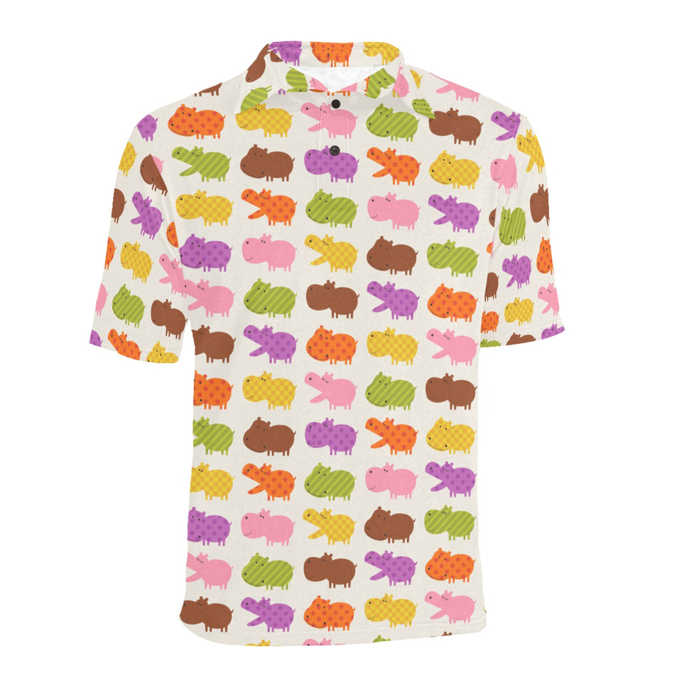 Hippopotamus Pattern Print Design 01 Men's All Over Print Polo Shirt