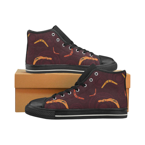 Boomerang Australian aboriginal ornament circle bl Men's High Top Canvas Shoes Black
