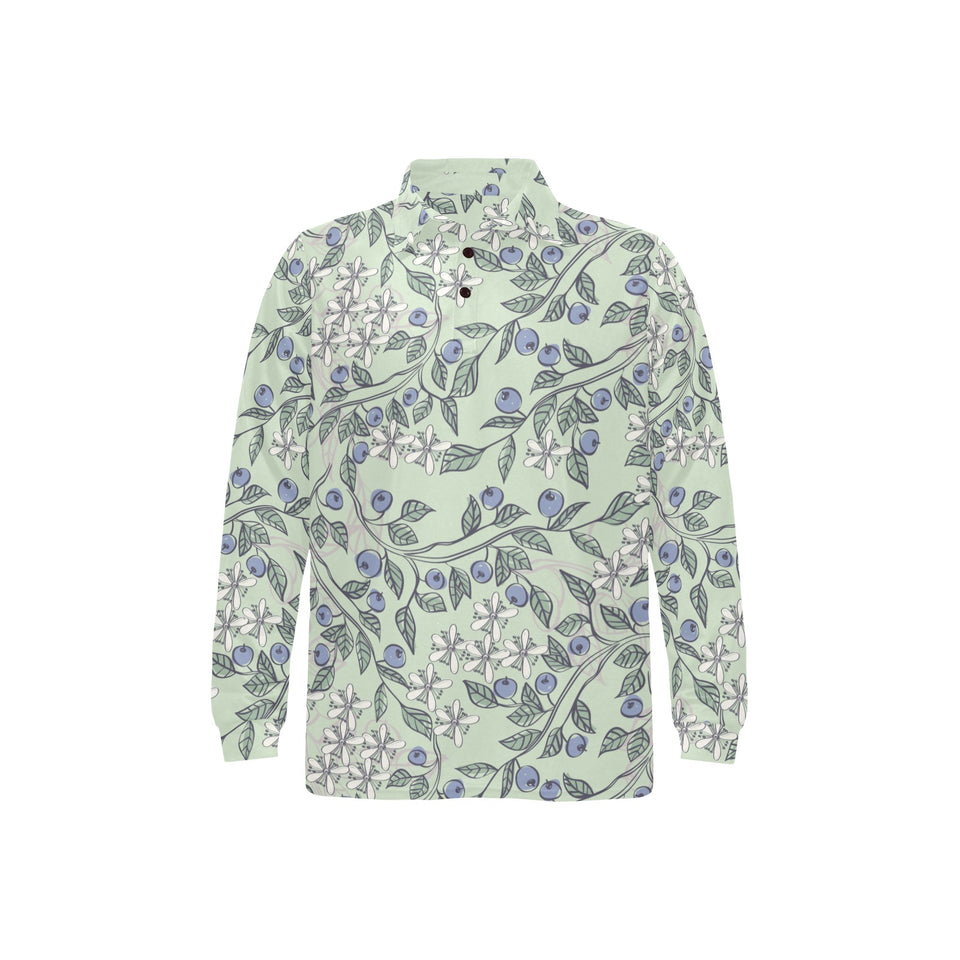hand drawn blueberry pattern Men's Long Sleeve Polo Shirt