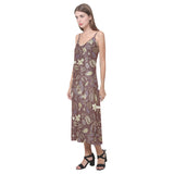Coffee bean flower pattern V-Neck Open Fork Long Dress