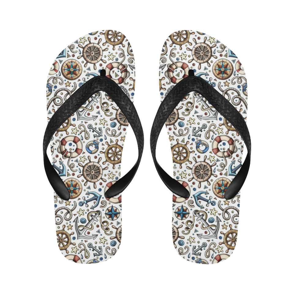 Cute nautical steering wheel anchor pattern Unisex Flip Flops