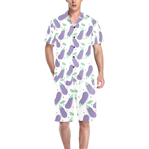 Eggplant Pattern Print Design 05 Men's V-Neck Short Pajama Set