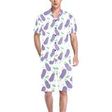 Eggplant Pattern Print Design 05 Men's V-Neck Short Pajama Set