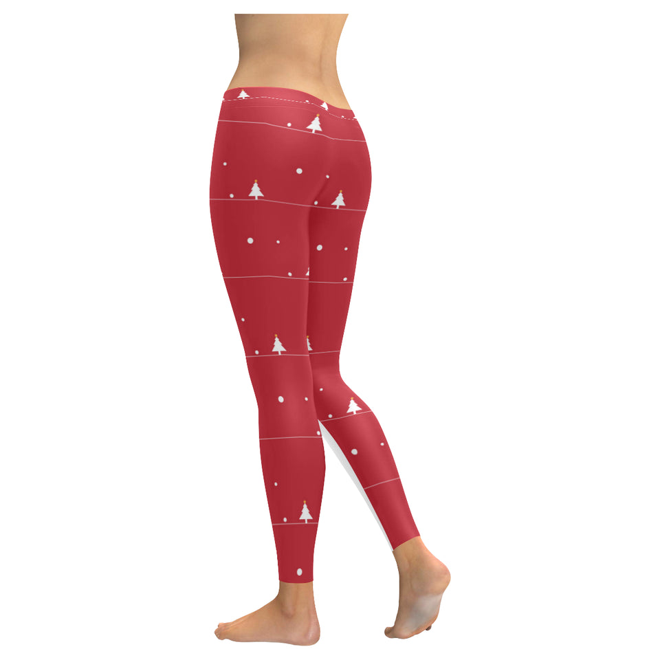 Christmas tree star snow red background Women's Legging Fulfilled In US