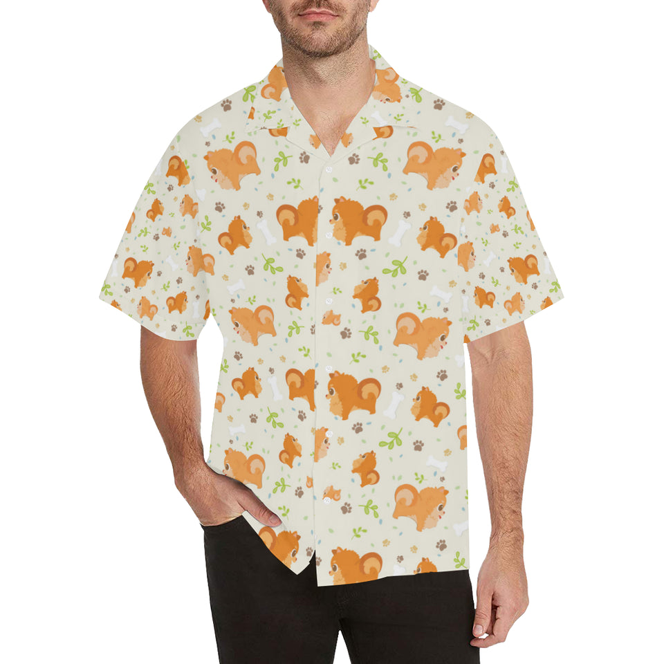 Cute brown pomeranian paw leave bone pattern Men's All Over Print Hawaiian Shirt