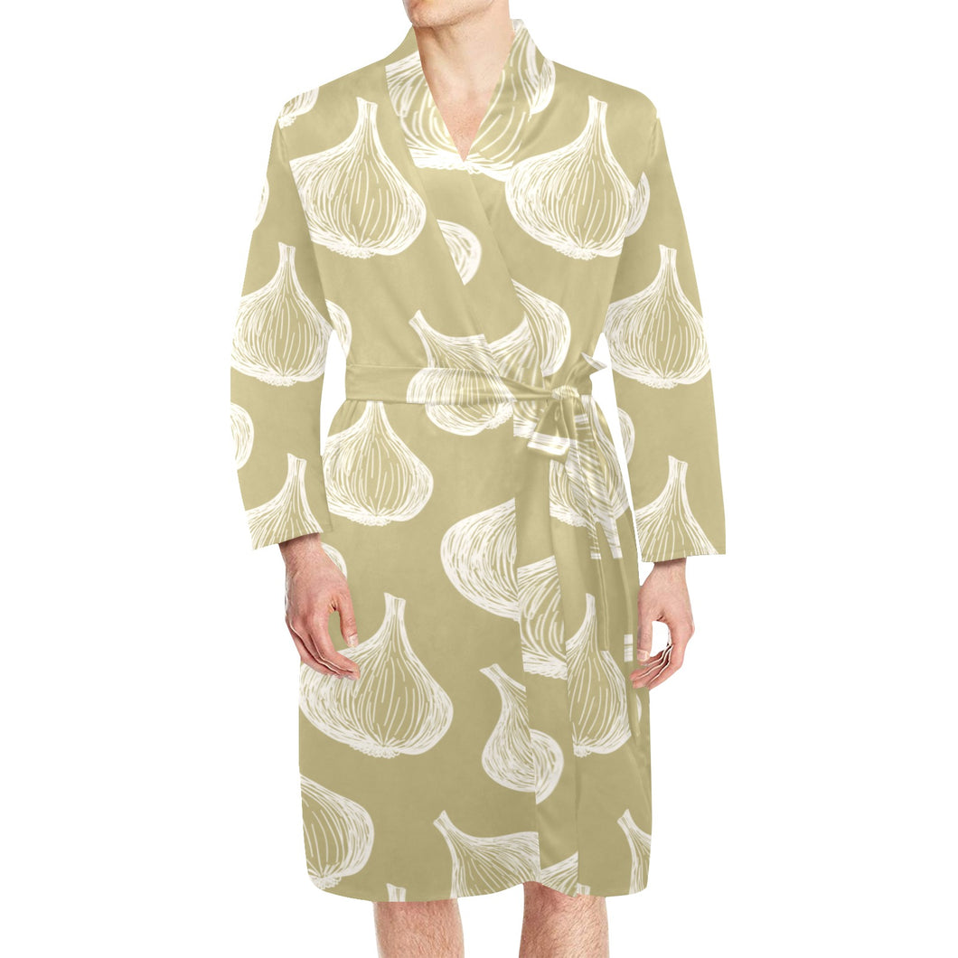 Garlic design pattern Men's Long Sleeve Belted Night Robe