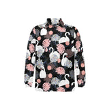 white swan blooming flower pattern Men's Long Sleeve Polo Shirt