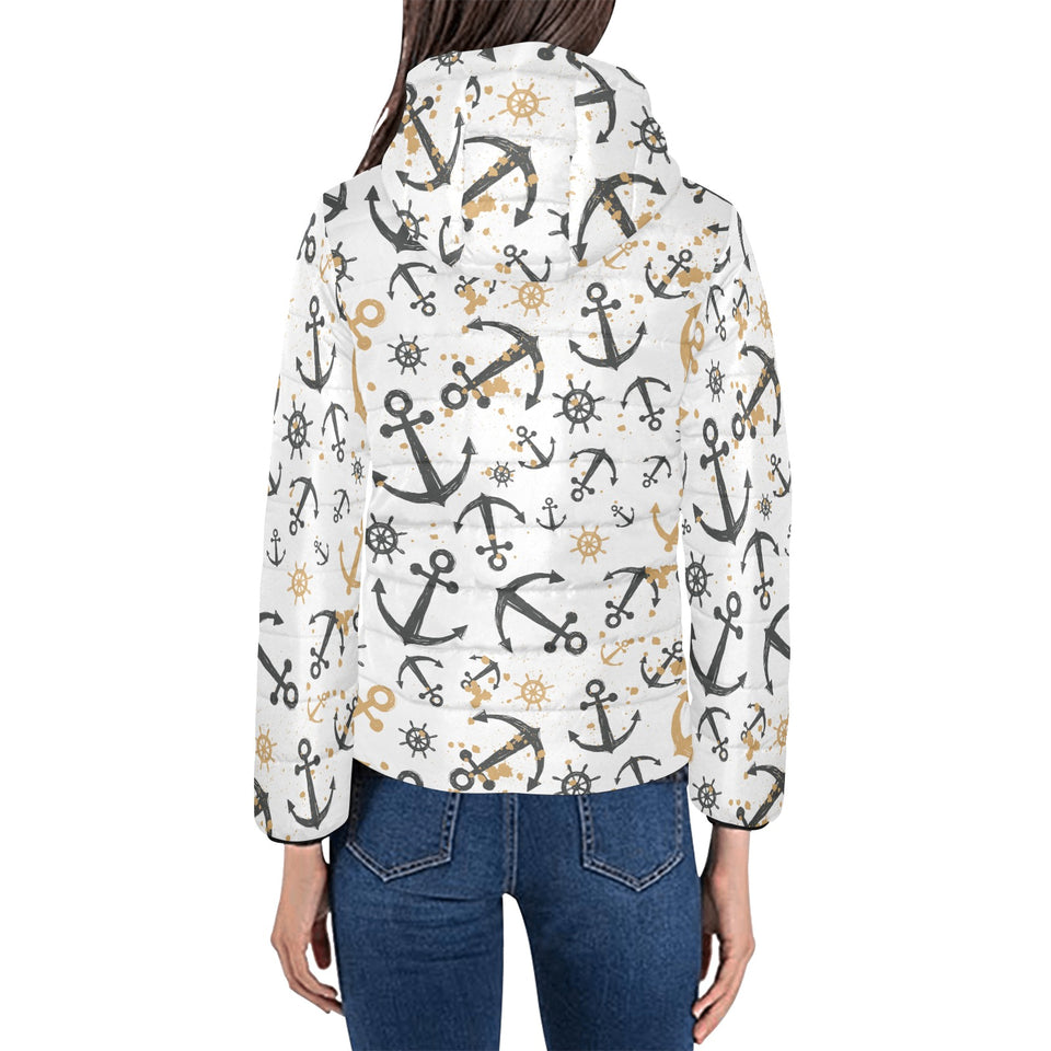 Anchors Rudders pattern Women's Padded Hooded Jacket