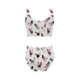 Cool rooster chicken cock floral ornament backgrou Chest Bowknot High Waisted Bikini Swimsuit