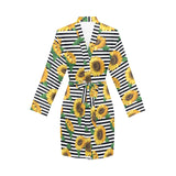 sunflowers ribbon background Women's Long Sleeve Belted Night Robe
