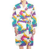 Colorful crow illustration pattern Men's Long Sleeve Belted Night Robe