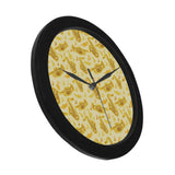 Saxophone cornet pattern yellow background Elegant Black Wall Clock