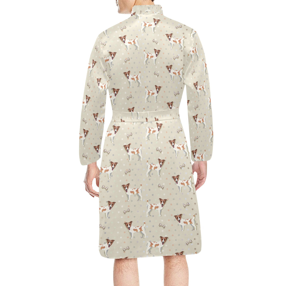 Jack Russel Pattern Print Design 02 Men's Long Sleeve Belted Night Robe