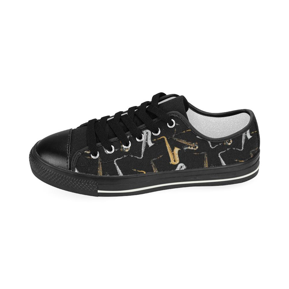 saxophone design pattern Kids' Boys' Girls' Low Top Canvas Shoes Black