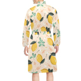 lemon flower leave pattern Men's Long Sleeve Belted Night Robe